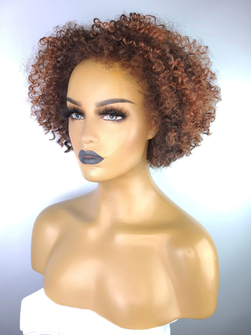 Tapered Afro Kinky Curly Wig with Afro Hairline, 8", 1B/30