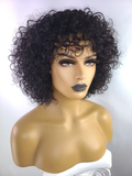 Remy Afro Curly Bang Wig, 12"