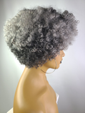 Tapered Afro Kinky Curly Wig with Afro Hairline, 8", Salt & Pepper