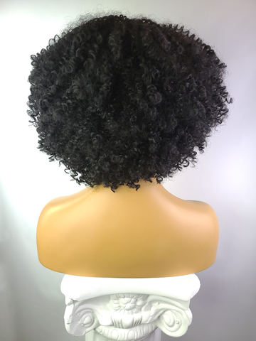 Afro Kinky Curly Wig with Afro Hairline, 10", 1B