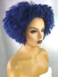 Afro Kinky Curly Wig with Afro Hairline, 10", 1B/Blue
