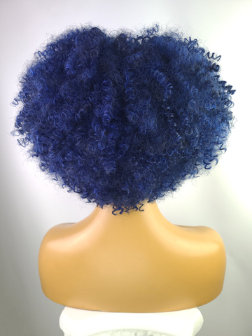 Afro Kinky Curly Wig with Afro Hairline, 10", 1B/Blue