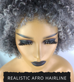 Tapered Afro Kinky Curly Wig with Afro Hairline, 8", Salt & Pepper