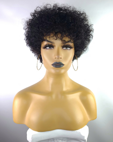 Tapered Afro Curly Remy Wig, 6"