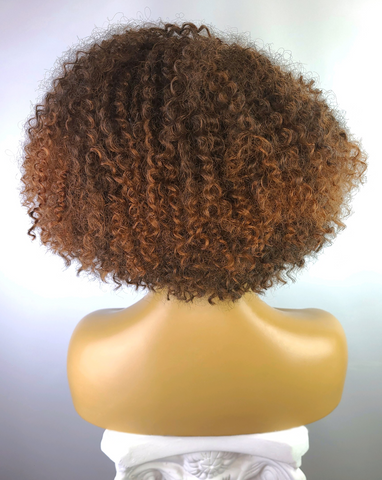 Afro Curly Bob Wig with Afro Hairline, 12", 1B/30