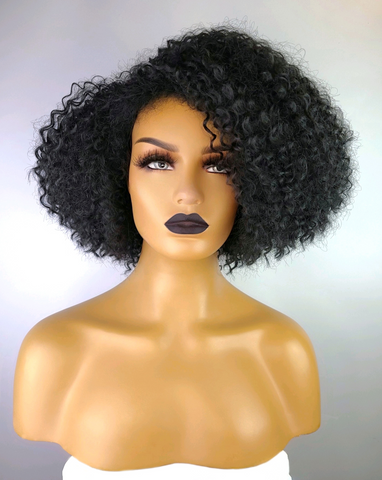 Afro Curly Bob Wig with Afro Hairline, 12", 1B