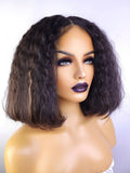 Glueless Kinky Straight Human Hair Blend T-Part Bob Wig, 12"