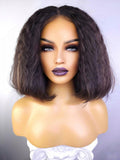 Glueless Kinky Straight Human Hair Blend T-Part Bob Wig, 12"