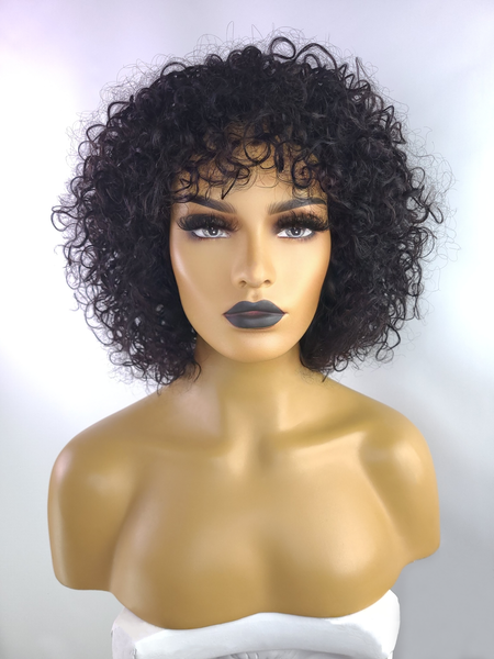 Remy Afro Curly Bang Wig, 12"