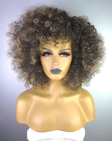 Afro Curly Highlight Wig with Afro Hairline 4/27