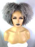 Afro Kinky Curly Wig with Afro Hairline, 10", Salt & Pepper