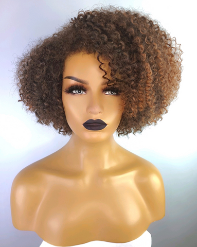 Afro Curly Bob Wig with Afro Hairline, 12", 1B/30